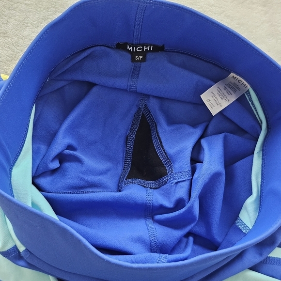 Michi Canyon Colorblock Compression Leggings Blue Yellow Small Luxury Activewear - Picture 6 of 12